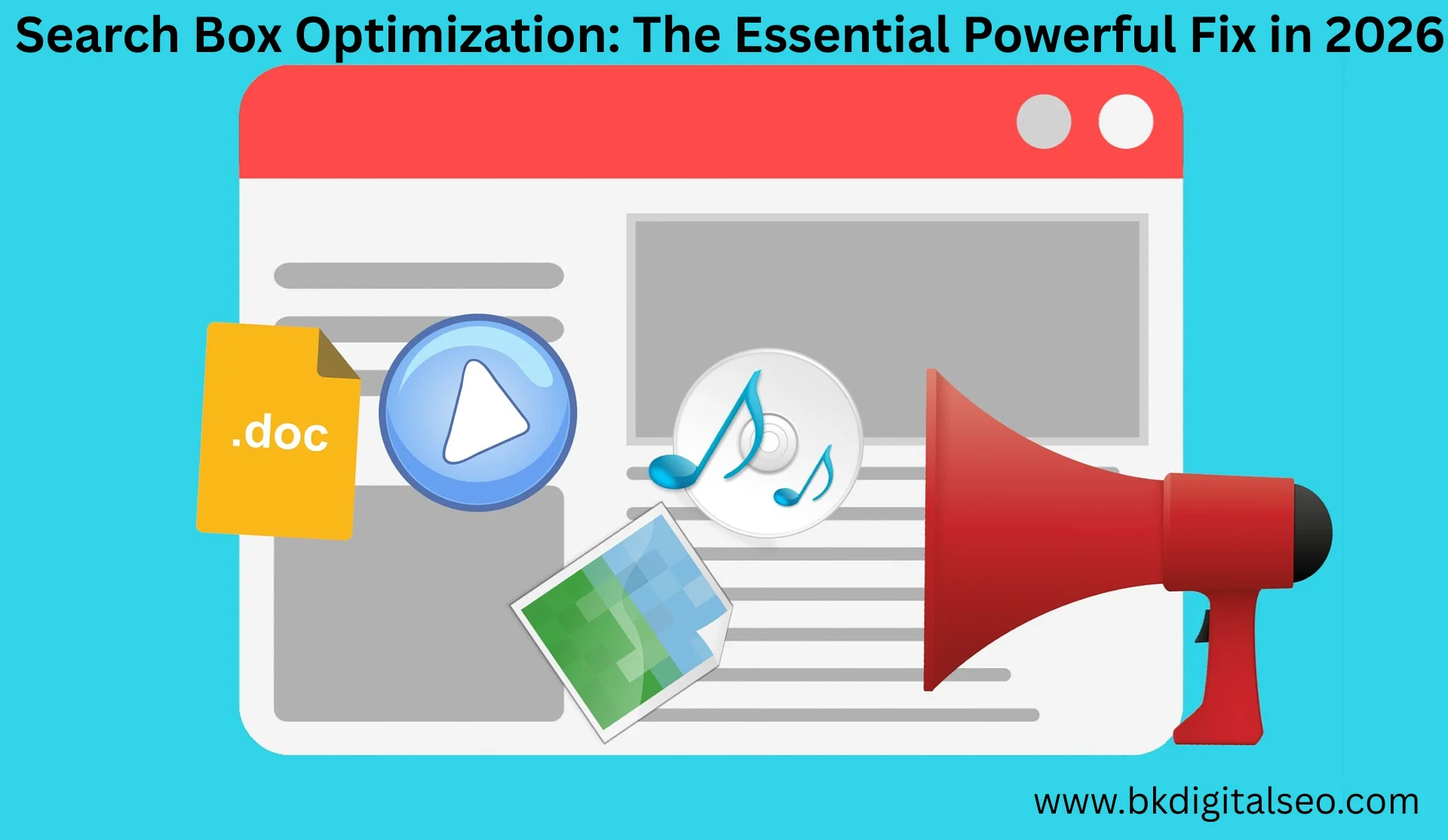 Search box optimization illustration showing improved website search usability