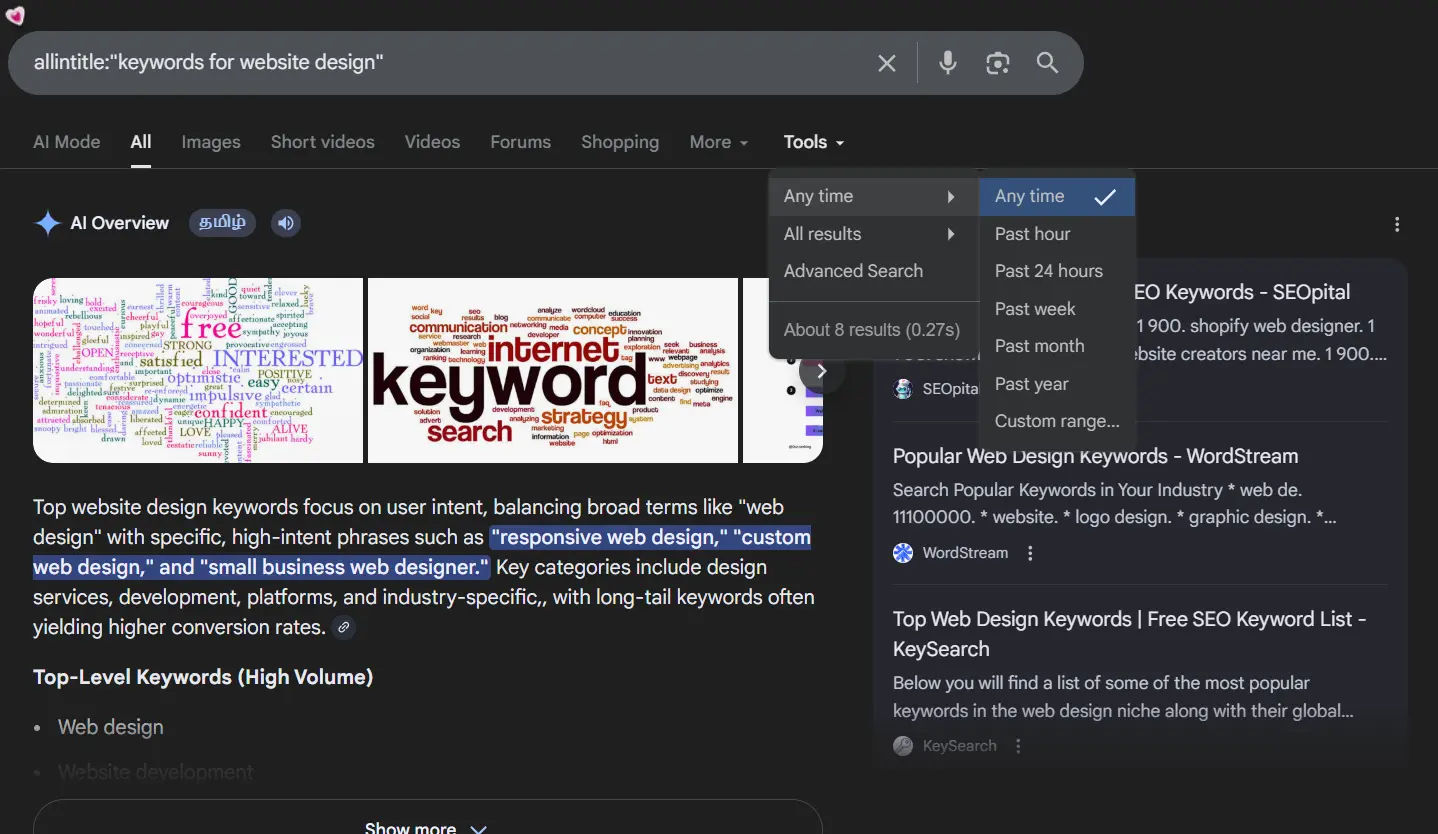 keywords for designing website